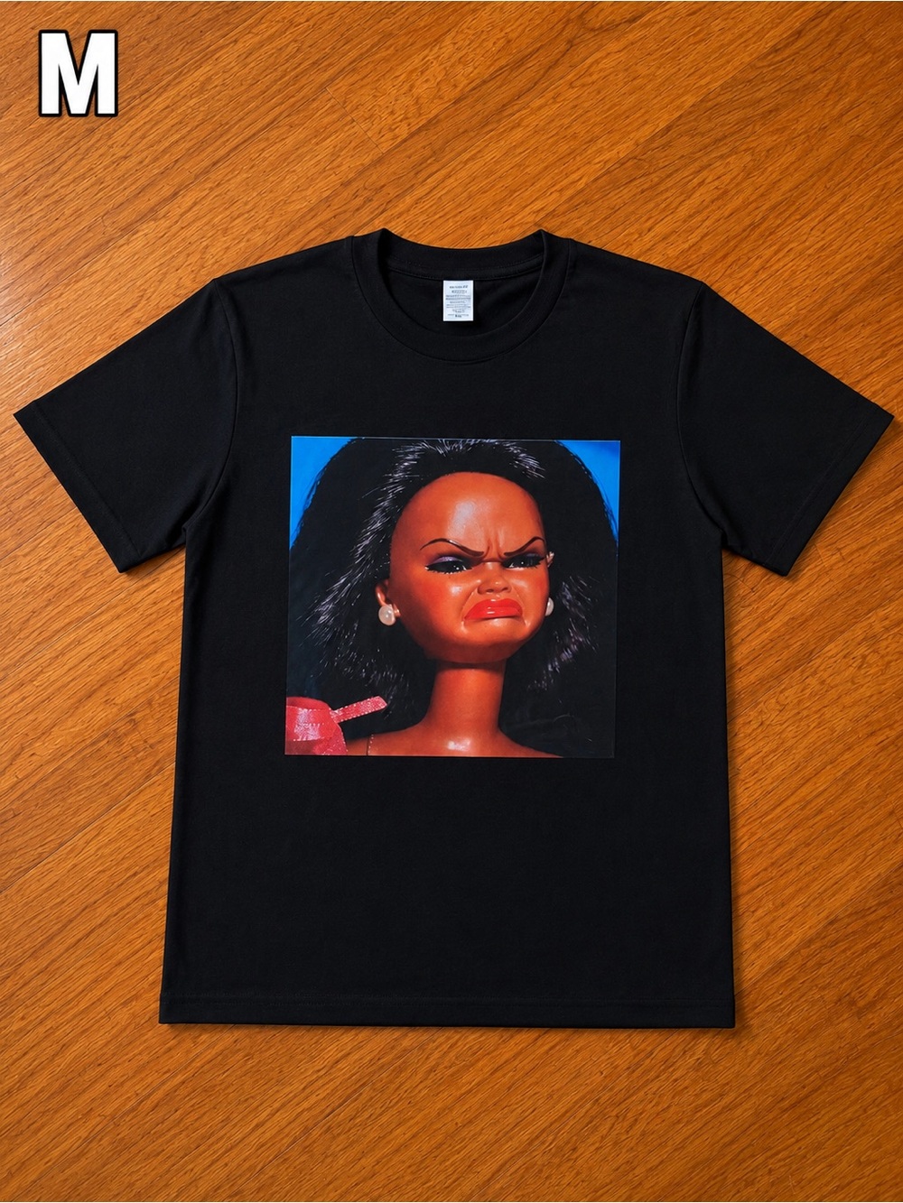 Black Graphic Barbie Doll Face Tee - Women Hair